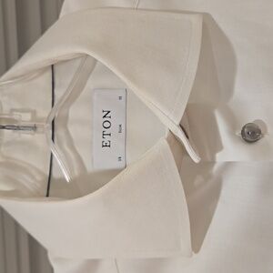 Eton White Slim Fit Dress Shirt with Gray Buttons size 38 Neck Size 15